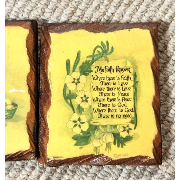 Vintage wood Apprx 4” X 3” Plaques Folk Art Faith Prayer Love - Picture 6 of 6